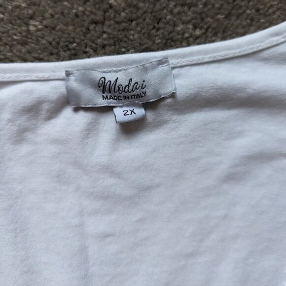 Modai linen cotton tropical leaf pattern crochet V-neck Tshirt blouse women's 3X - Picture 6 of 10